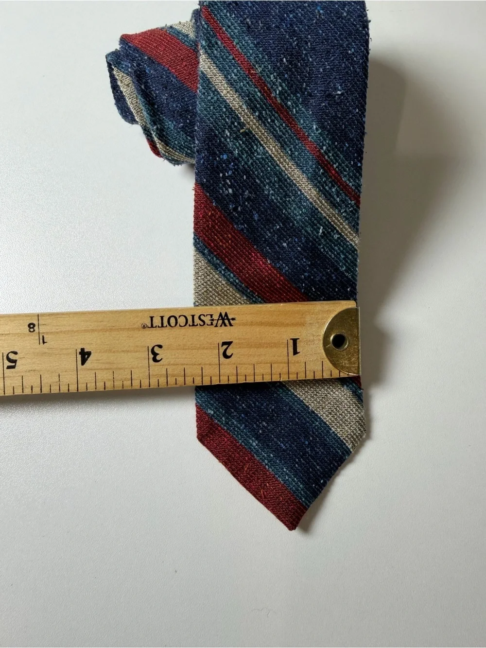 J. Crew Hand Made 100% Linen Navy Knit Tie with Red and Cream Stripes Classic